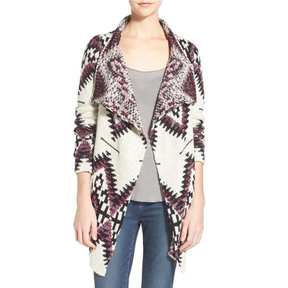 Sun And Shadow Aztec Southwestern Drape Front Chunky Knit Cardigan Size L